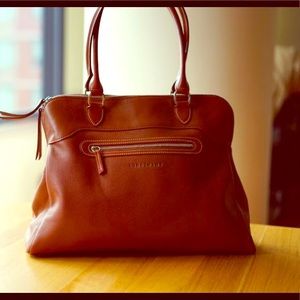 Longchamp Grained Leather Satchel.